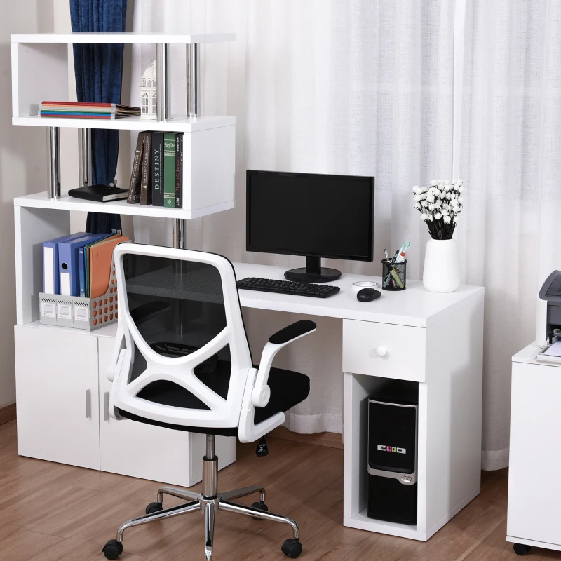 HOMCOM Rotating Corner Table Display Shelf Combo L-Shaped I-Shape Computer Desk Home Office, White