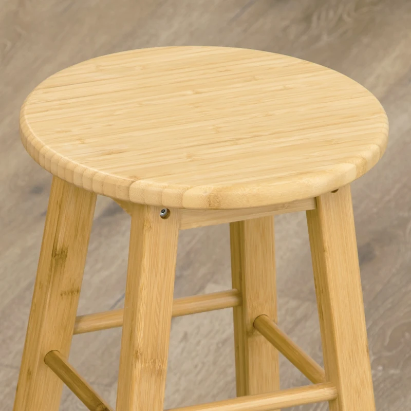 HOMCOM Ensemble table de bar rectangulaire + 2 tabourets ronds bambou avec repose-pieds 3 pièces 98 x 53 x 90 cm bois naturel