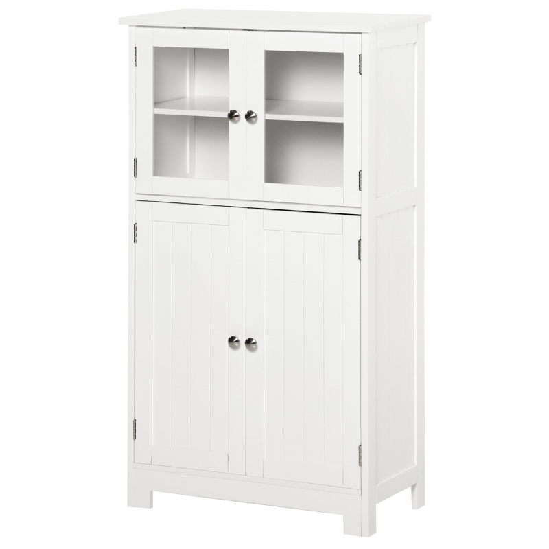 kleankin Armário Casa de Banho Móvel Auxiliar com Portas de Vidro Temperado e Prateleiras Ajustáveis 60x30x108,5cm Branco