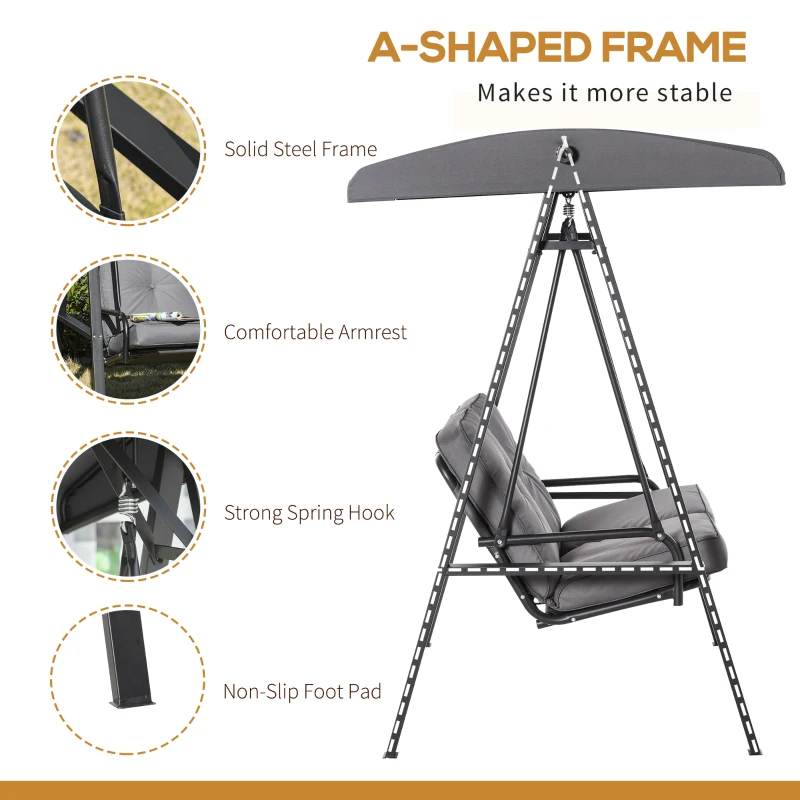 Outsunny Patio Swing Chair 2 Seater Swinging Hammock Outdoor Cushioned Bench Seat