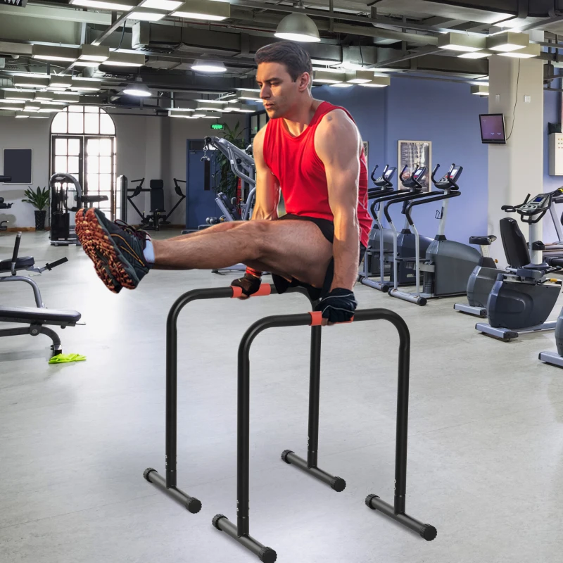 HOMCOM Barres à dips barres de musculation Fitness poignées ergonomiques et pieds antidérapants noir et rouge
