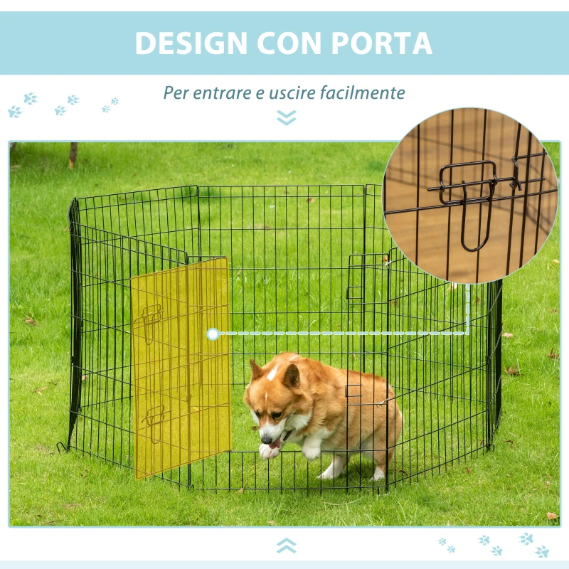 PawHut Recinto per Cani Gatti Cuccioli Roditori Recinzione Rete Gabbia 8 Pezzi 76 x 61cm Nero