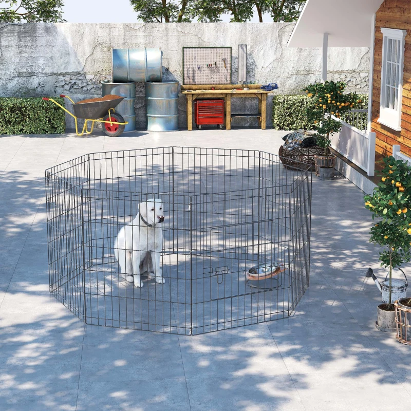 PawHut Recinto per Cani Gatti Cuccioli Roditori Recinzione Rete Gabbia 8 Pezzi 76 x 61cm Nero