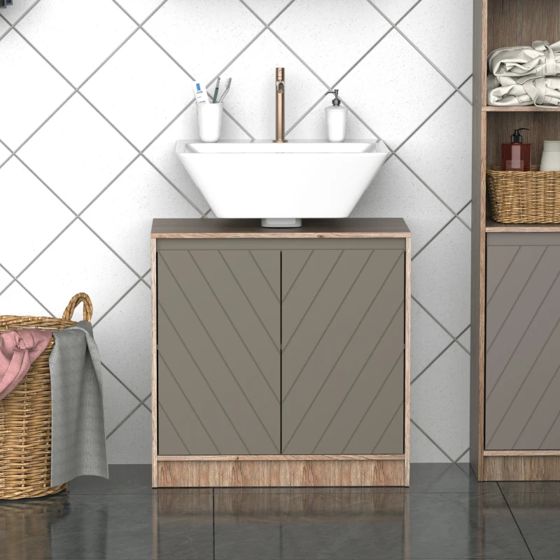 HOMCOM Under Sink Storage Cabinet Floor Standing Cupboard w/ Adjustable Shelf Bathroom Cabinet 2 Doors Versatile Style Grey