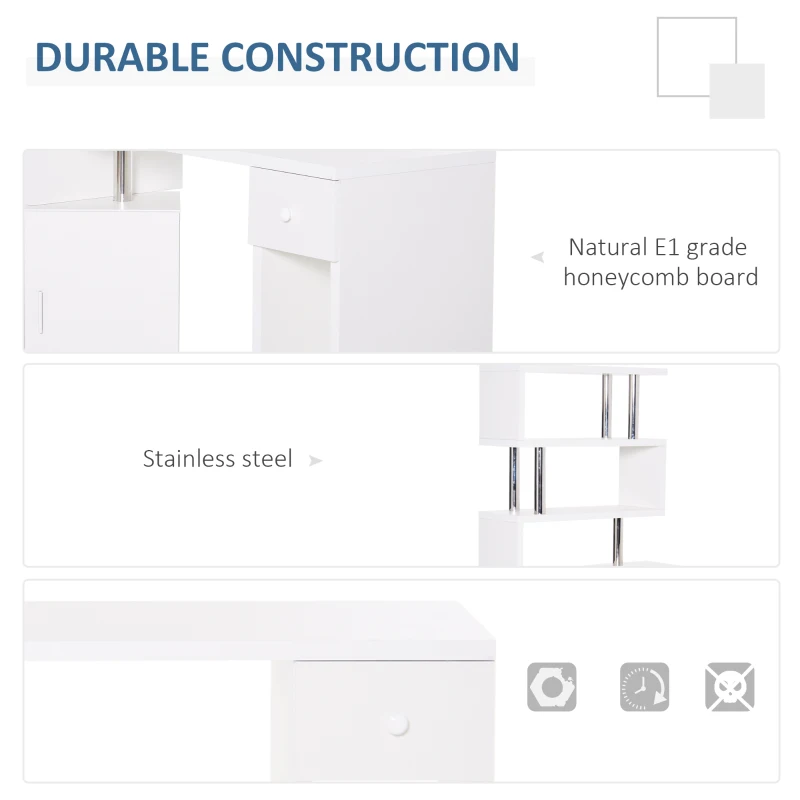 HOMCOM Rotating Corner Table Display Shelf Combo L-Shaped I-Shape Computer Desk Home Office, White