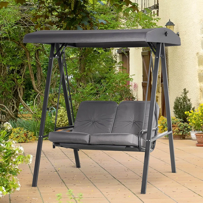 Outsunny Patio Swing Chair 2 Seater Swinging Hammock Outdoor Cushioned Bench Seat