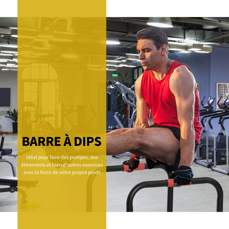 HOMCOM Barres à dips barres de musculation Fitness poignées ergonomiques et pieds antidérapants noir et rouge