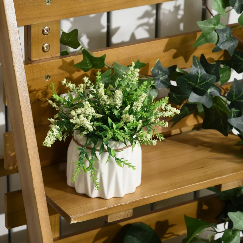 Outsunny Podwyższona grządka z 3 półkami, w tym rusztem do pnączy, odporna na warunki atmosferyczne, z solidnego drewna, 63 cm x 39 cm x 160 cm, Naturalna