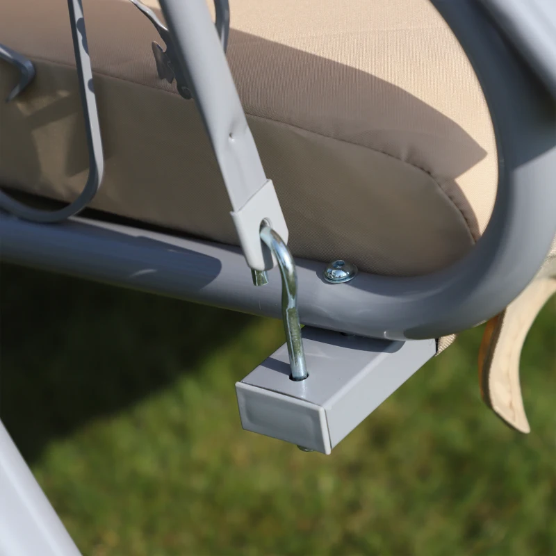 Outsunny Steel 3 Seater Swing Chair Patio Lounger Canopy Shelter Cushioned Seat Heavy Duty - Beige