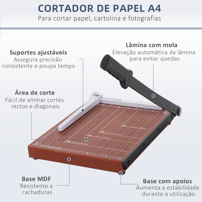 HOMCOM Cortador de Papel A4 para Papelaria Fotografia Escritório Estúdio Capacidade 12 Folhas com Regla 48x26,5x5cm Marrom