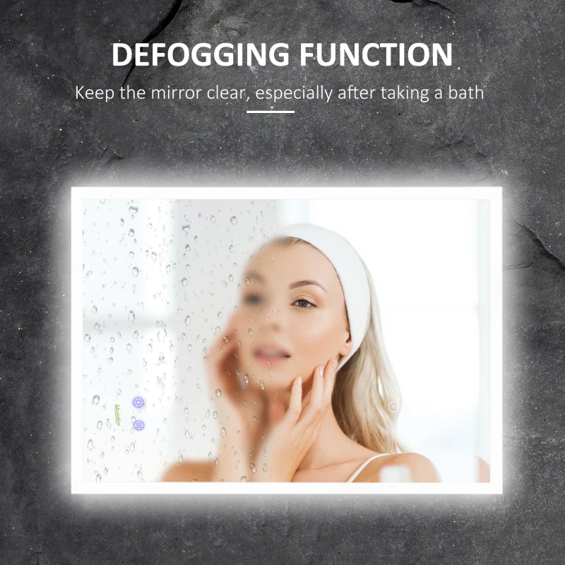 Kleankin Oglinda de baie cu LED 70x50 cm, oglinda de cosmetica cu iluminare pentru perete, cu 3 lumini reglabile, plug-in, argintiu