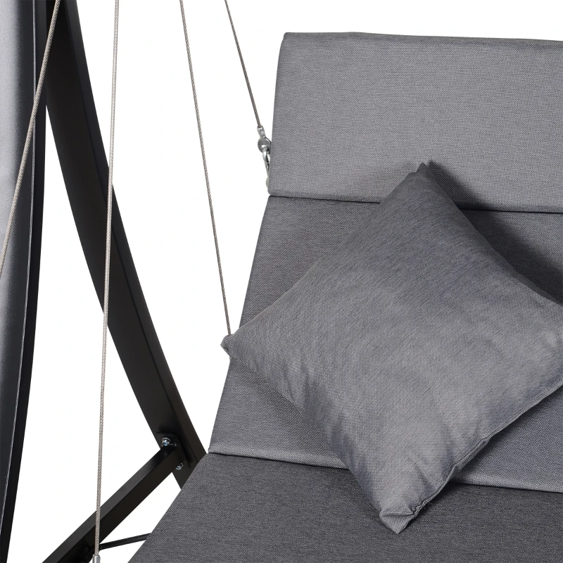 Outsunny Steel Pipe 3-Seater Outdoor Garden Recliner Swing Chair Grey
