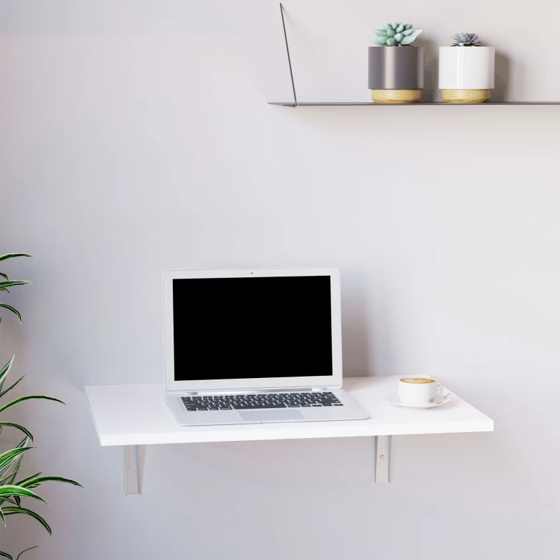 HOMCOM Foldable Table Wall-Mounted Floating Folding Desk Drop-Leaf Bar Table for Home Office, Dining Room, Kitchen