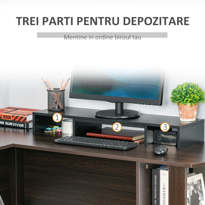 Stand pentru doua monitoare Vinsetto cu lungime si unghi reglabil, stand ridicare ecran pentru laptop, computer, PC, imprimanta, televizor, negru