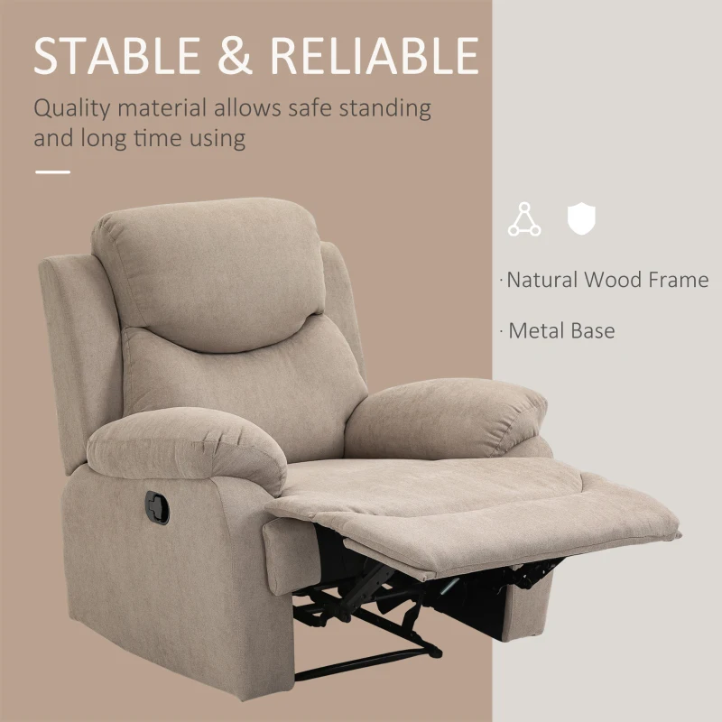 HOMCOM Manual Recliner Armchair, w/Metal Base Upholste Chair w/ArmrestAccent Chairfor Bedroom Dorm OfficeBeige