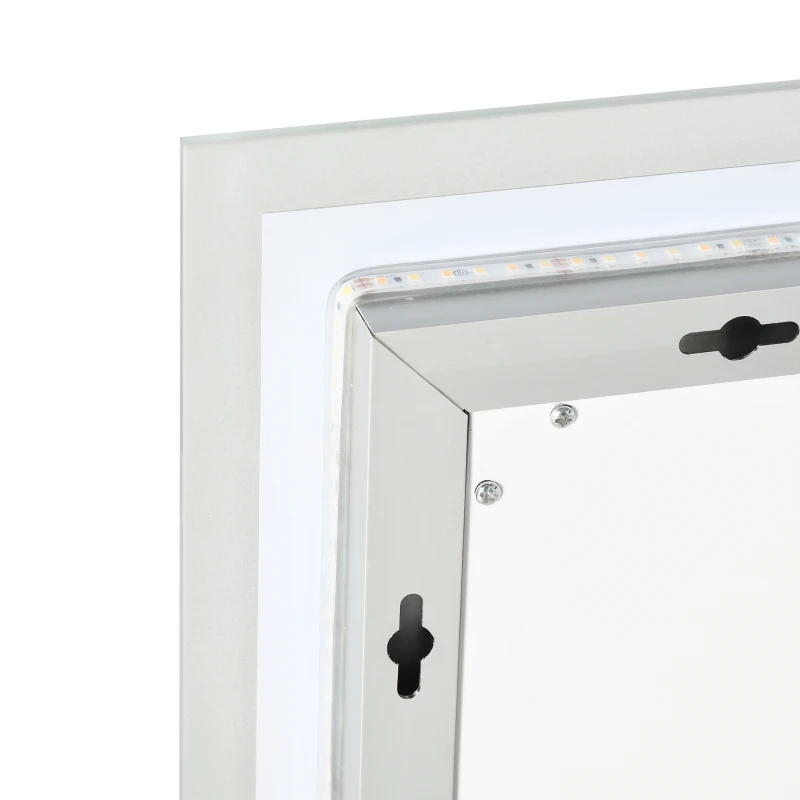 Kleankin Oglinda de baie cu LED 70x50 cm, oglinda de cosmetica cu iluminare pentru perete, cu 3 lumini reglabile, plug-in, argintiu
