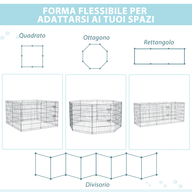 PawHut Recinto per Cani Gatti Cuccioli Roditori Recinzione Rete Gabbia 8 Pezzi 76 x 61cm Nero