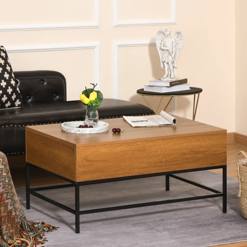 HOMCOM Lift Top Coffee Table with Hidden Storage Compartment Lift Tabletop Dining Table for Living Room, Teak
