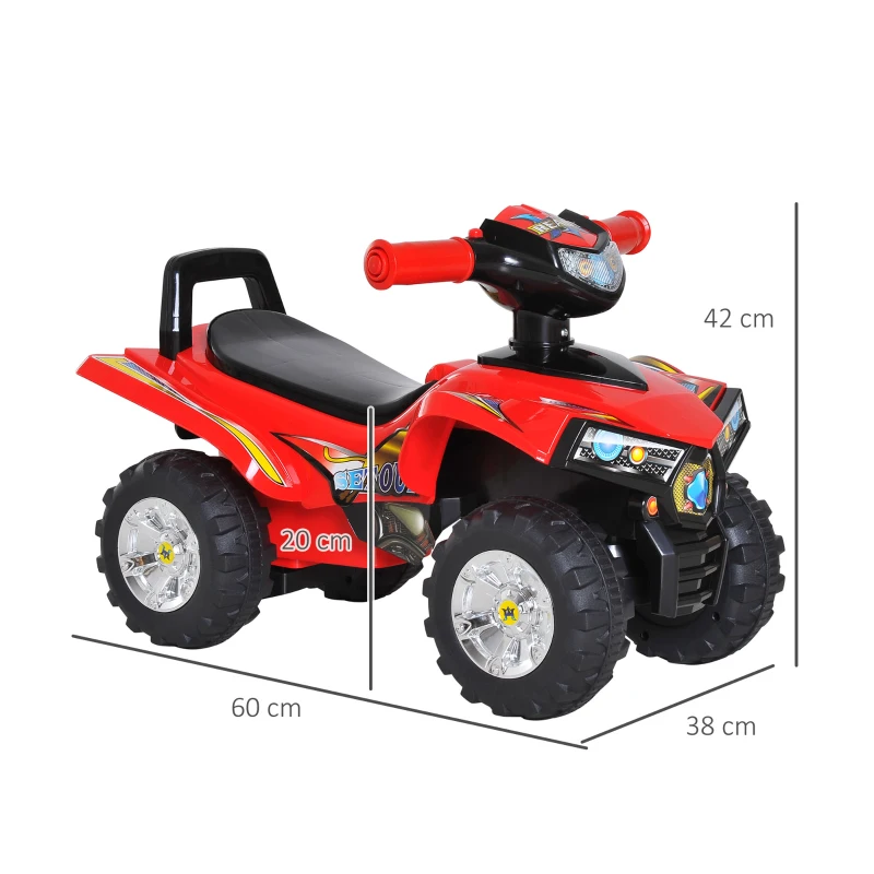 HOMCOM Quad Jucarie pentru Copii cu 4 Roti Claxon Muzica Lumini 60 × 38 × 42cm in PP Rosu
