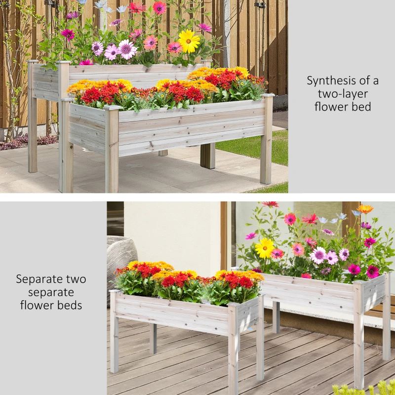 Outsunny 2-Piece Solid Fir Wood Plant Raised Bed Flower Vegetable Herb Grow Box Stand Garden  Step Planter Stand Free Combination