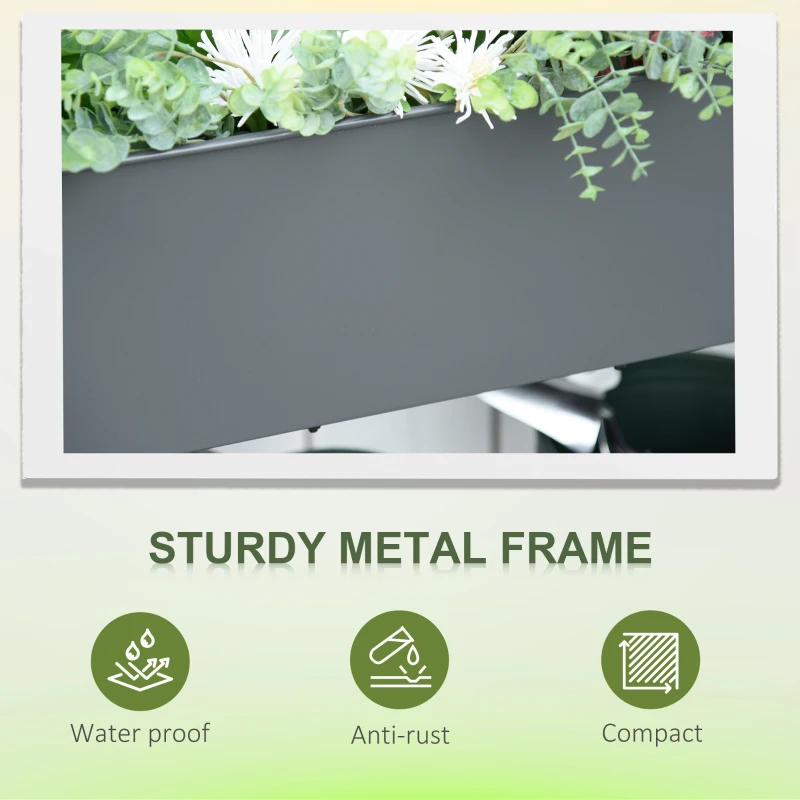 Outsunny Metal Raised Garden Bed with Wheels, Mobile Planter with Bottom Shelf for Plants and Flowers, Outdoor, Grey, 109 x 44 x 80cm