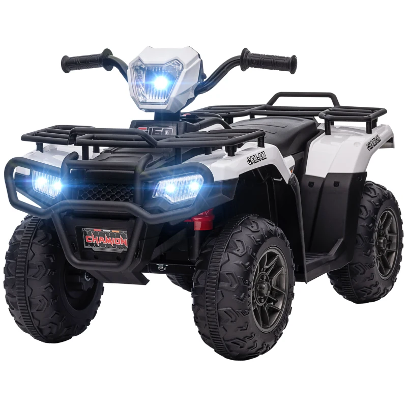 HOMCOM 12V Kids Quad Bike with Forward, Reverse Functions, Ride-On ATV w/ Music, LED, Headlights, for Ages 3-5 Years - White