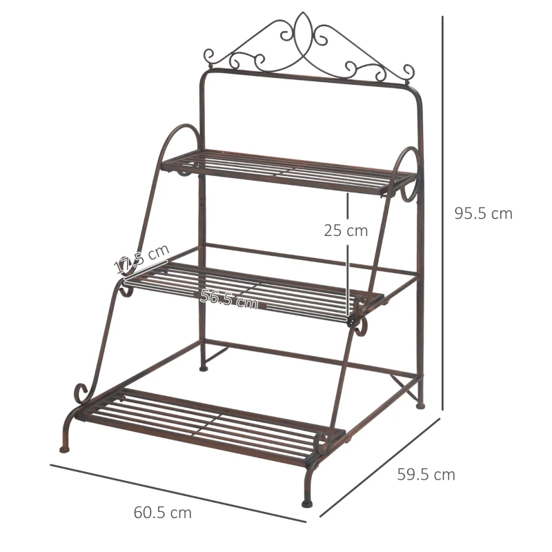 Outsunny 3 Tier Stair Style Metal Plant Stand, Flower Pot Holder Display Shelf, Storage Organizer Rack for Indoor Outdoor Patio Balcony Yard