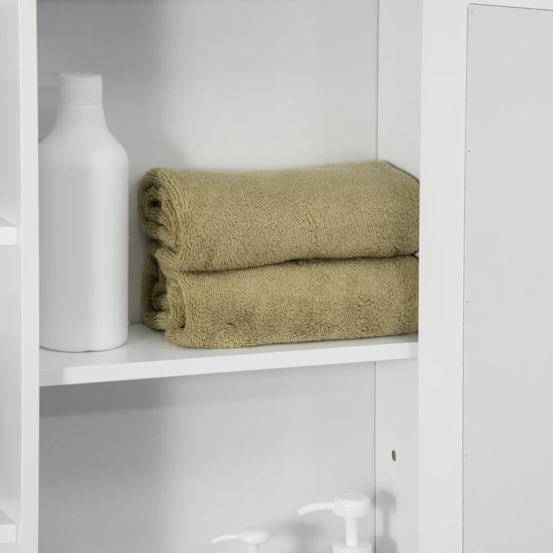 Homcom Dulapior Baie cu Oglinda – Lemn Alb 66×17×63 cm