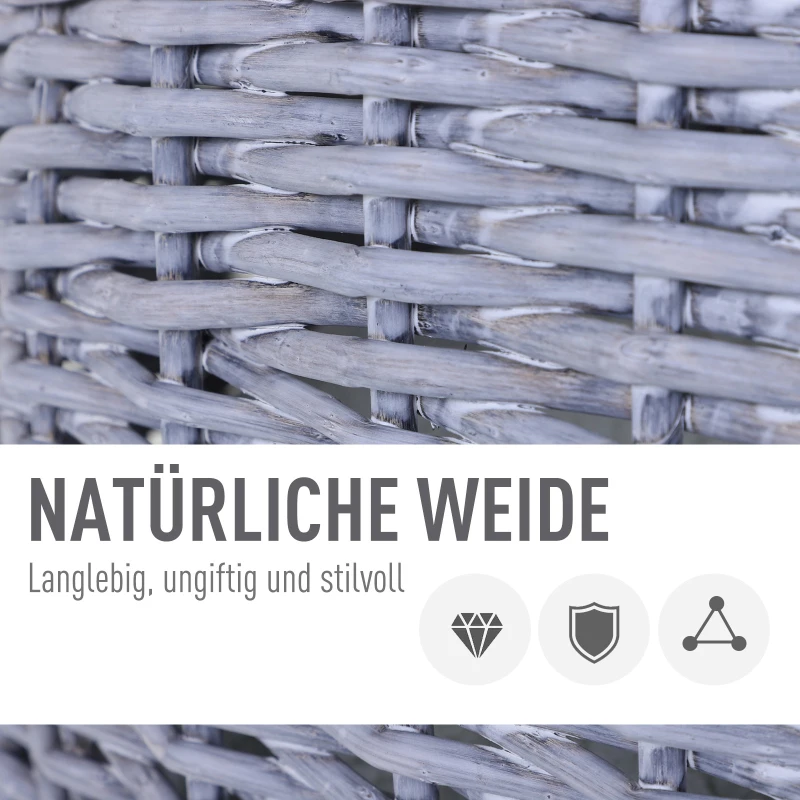 PawHut Transportkorb Transportbox für Katzen Hunde, Korbhöhle mit Gitter,Katzenhaus aus Weide, Katzenkorb, Weidekorb, Grau, 47 x 35 x 35 cm