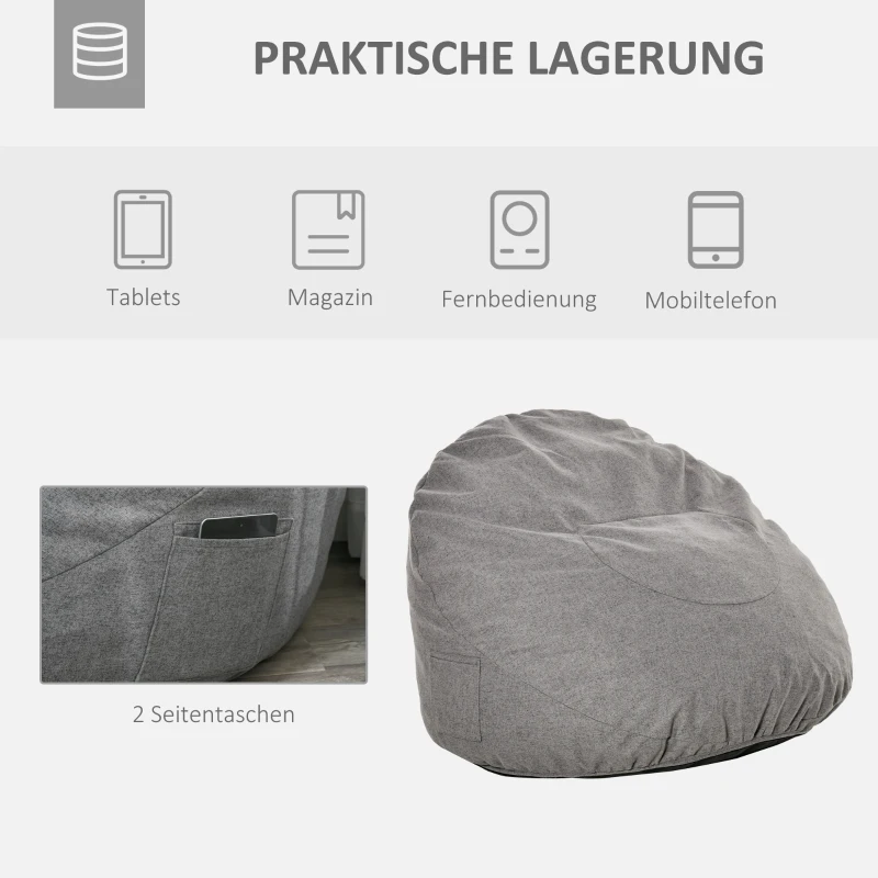 HOMCOM Poduszka siedziska beanbag wyściełana poliester pianka ciemnoszara