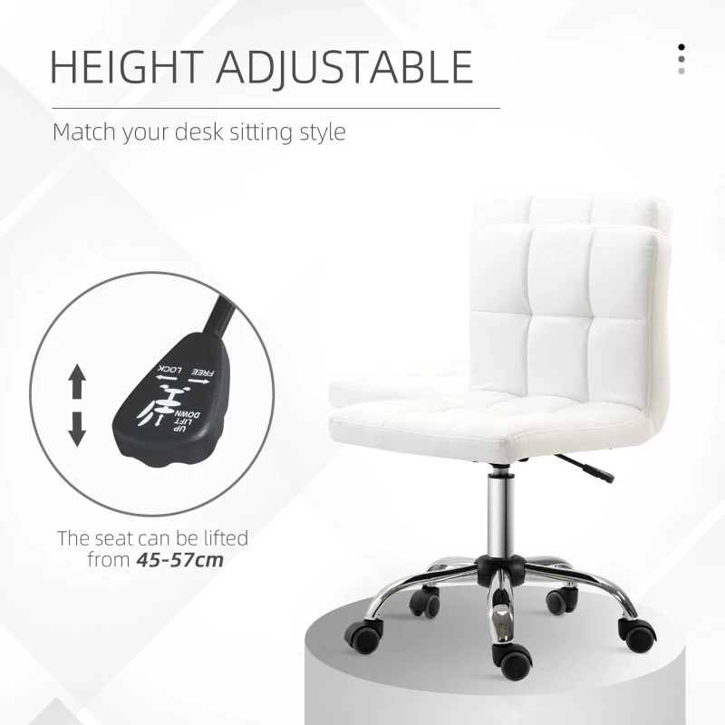 HOMCOM scaun rotativ din piele sintetica, 46x51x76-88cm, alb
