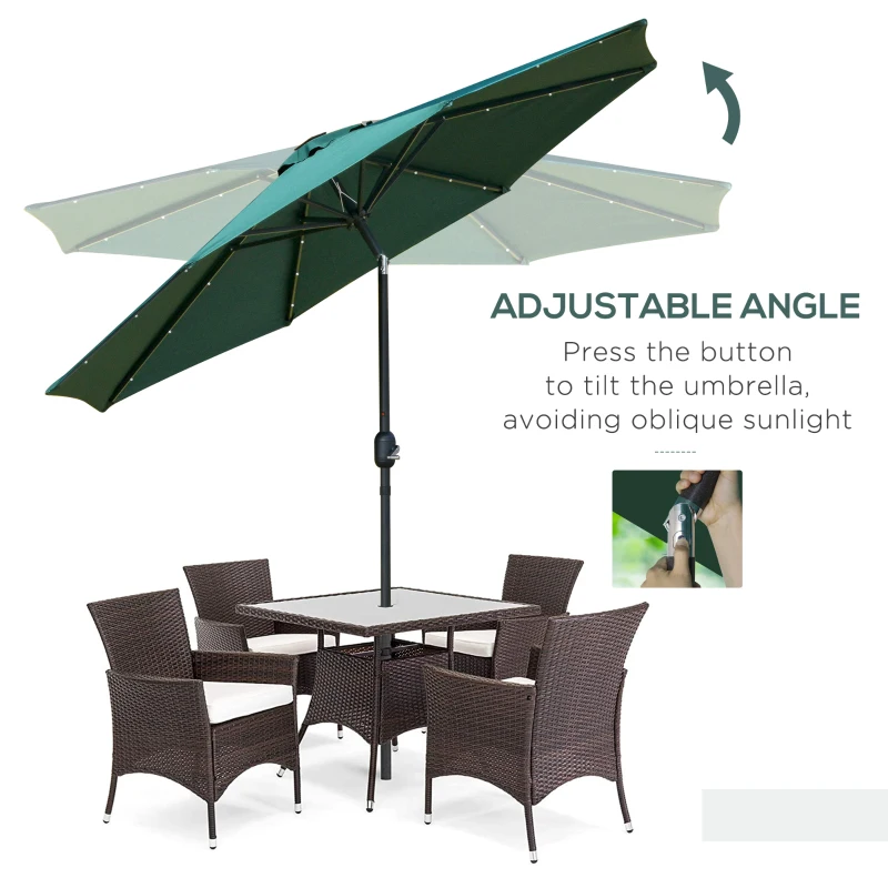 Outsunny 2.7m Patio LED Umbrella with Push Button Tilt/Crank 8 Rib Sun Shade Parasol