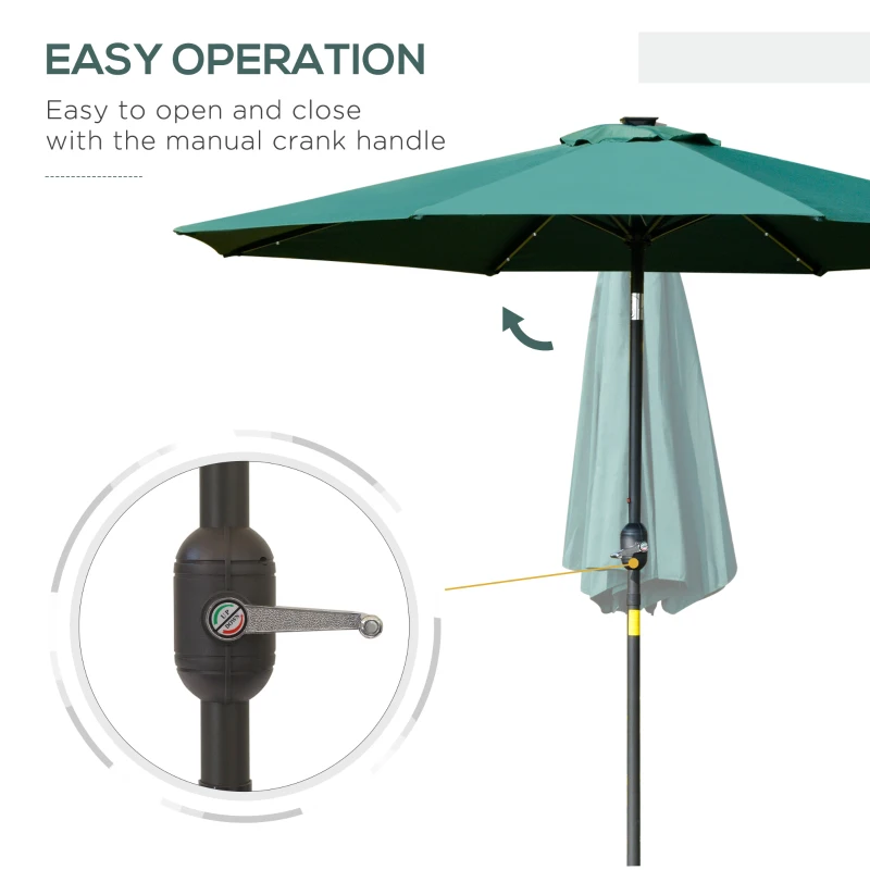 Outsunny 2.7m Patio LED Umbrella with Push Button Tilt/Crank 8 Rib Sun Shade Parasol