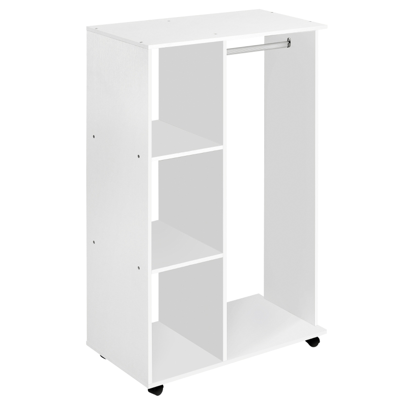 HOMCOM Roupeiro de Madeira Móvel Armário Roupeiro Aberto com Barra para Pendurar e 3 Prateleiras Organizadoras 80x40x128cm Branco
