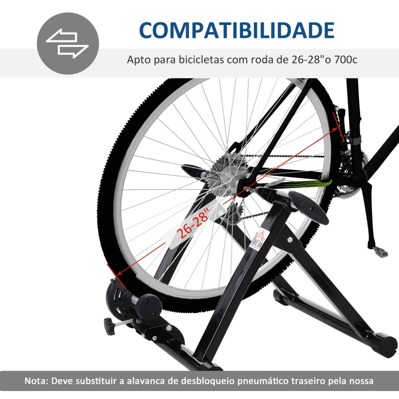 HOMCOM Rolo de Bicicleta para Treinamento Dobrável com Resistência Magnética para Rodas de 26-28 Polegadas Suporte de Treinamento para Bicicleta Casa Interior 54,5x47,2x39,1cm Preto