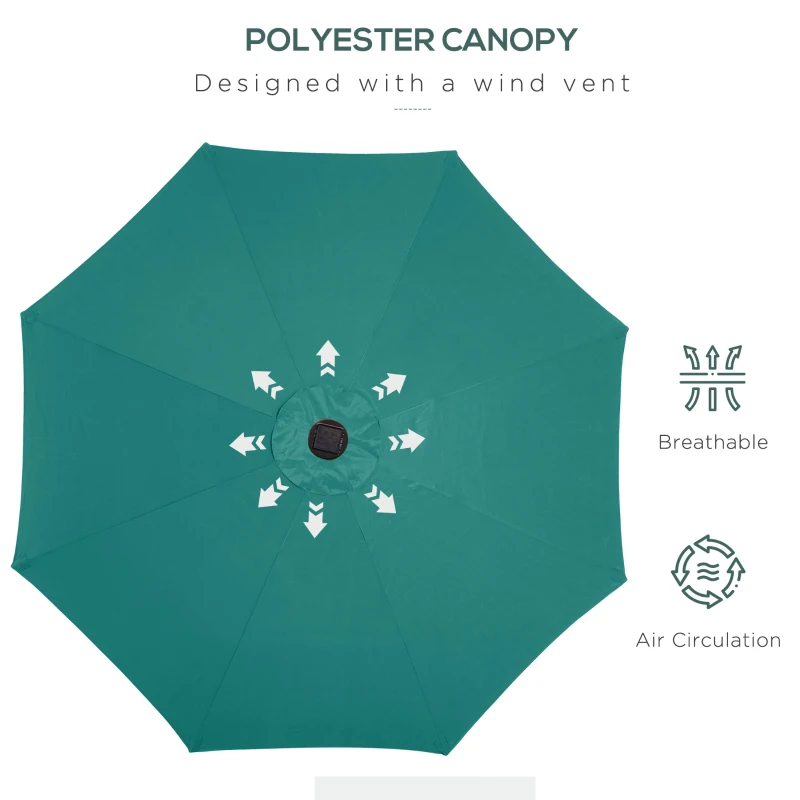 Outsunny 2.7m Patio LED Umbrella with Push Button Tilt/Crank 8 Rib Sun Shade Parasol