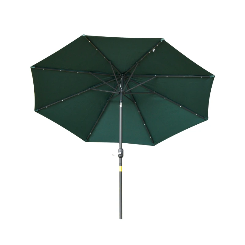 Outsunny 2.7m Patio LED Umbrella with Push Button Tilt/Crank 8 Rib Sun Shade Parasol