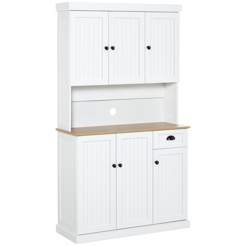 HOMCOM Mobile Cucina in Legno con Armadietti e Cassetto Stile Country, 101x39x180cm, Bianco