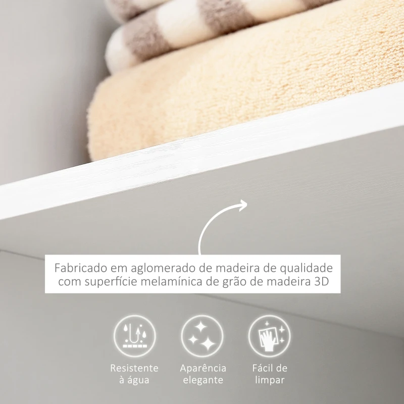 HOMCOM Roupeiro de Madeira Móvel Armário Roupeiro Aberto com Barra para Pendurar e 3 Prateleiras Organizadoras 80x40x128cm Branco