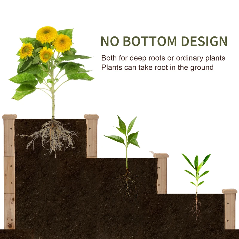 Outsunny 470L Raised Garden Bed, 3-Tier Planter Kit, Elevated Wooden Planters for Garden, Yard & Patio, 124 x 124 x 56 cm(m-4)
