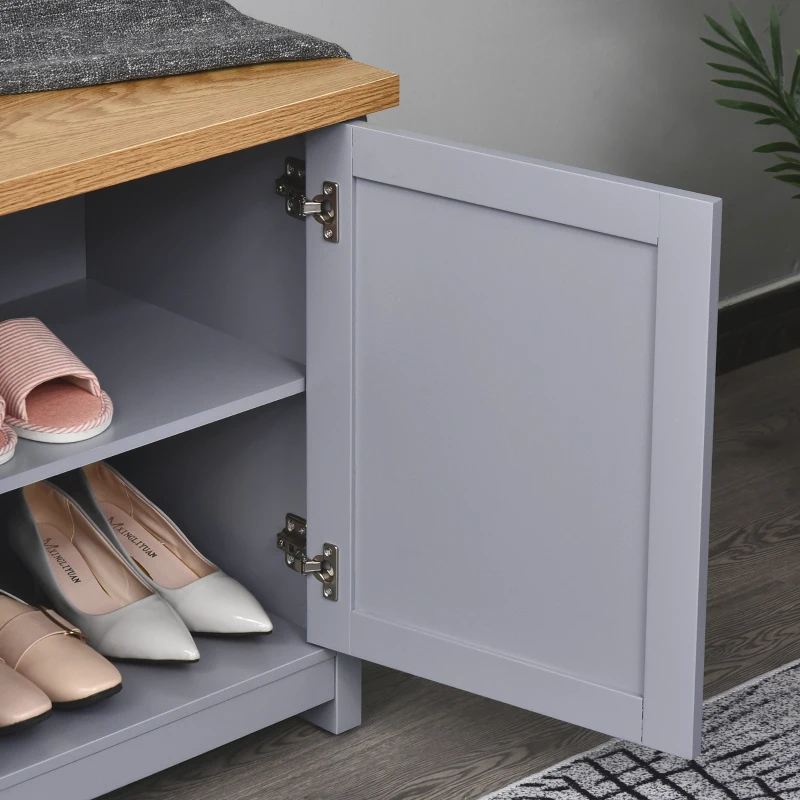 HOMCOM Shoe Cabinet, 2 Doors Shoe Cupboard, Entryway Shoe Bench with Shelf, Storage Organiser for Hallway, Bathroom, Grey