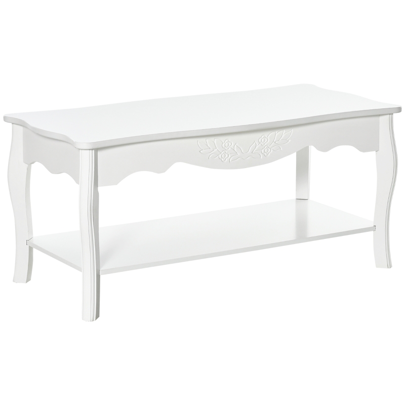 HOMCOM White Coffee Table Wood Cocktail Tea Centre Table with Storage Shelf for Living Room Reception Room, 94L x 44W x 42H cm