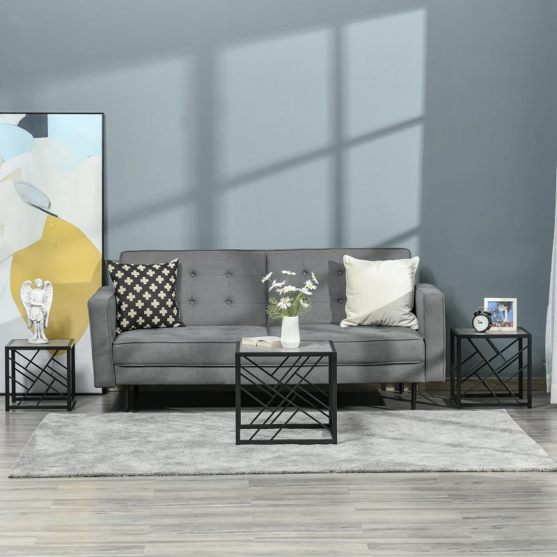 HOMCOM Set of 3 Nest of Tables Square Side Tables with Metal Frame, Grey