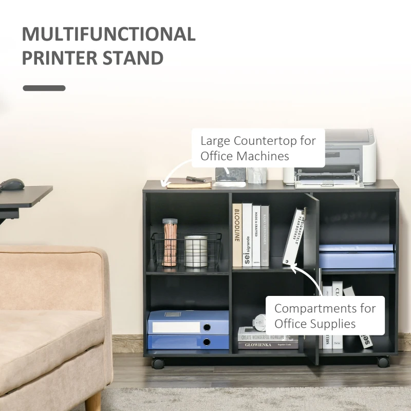 Vinsetto Mobile Filing Cabinet Printer Stand Unit With 360 Degree Casters Open Compartment Black w/ E1 Particle Board
