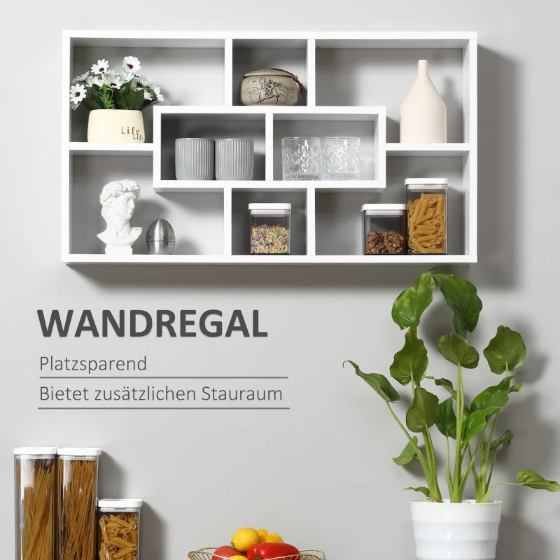 HOMCOM Wandregal Hängeregal Schweberegal Regal Bücherregal Wandboard Organizer Lowboard Holz Weiß 85 x 14,5 x 47,5 cm