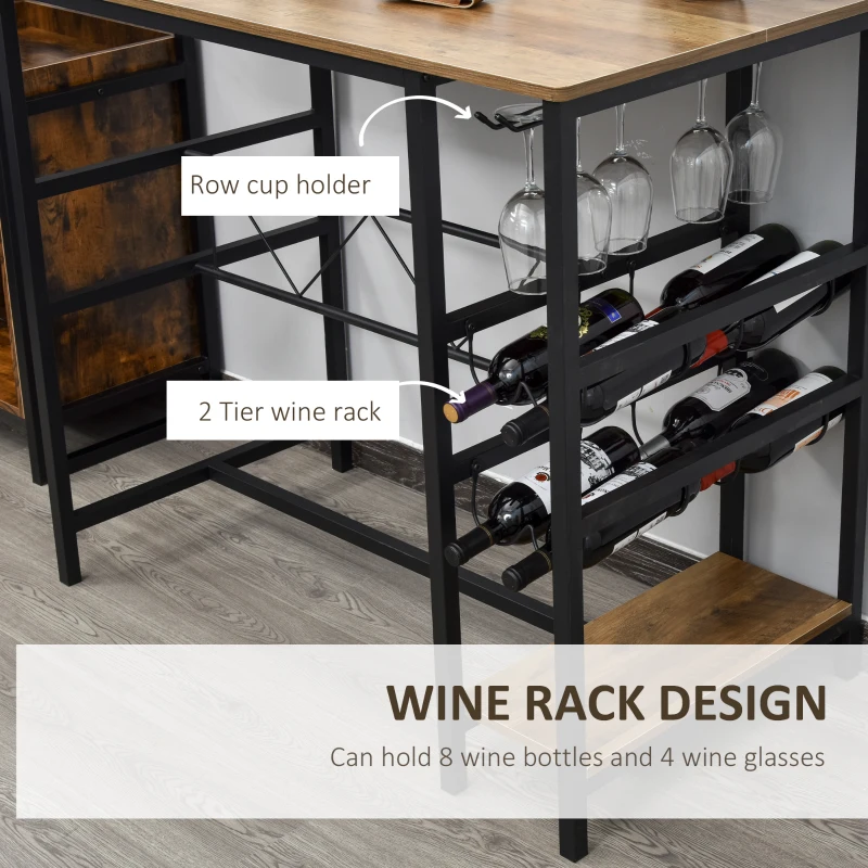 HOMCOM Set Masa cu 2 Scaune de Bar din Lemn 8 Suporturi pentru Sticle 4 Suporturi pentru Pahare