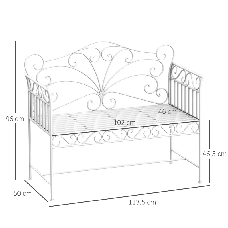 Outsunny 2-Sitzer Gartenbank robust, Parkbank rostfrei Sitzbank Bank Gartenmöbel 107cm x 55,5cm x 90,5cm, Weiß