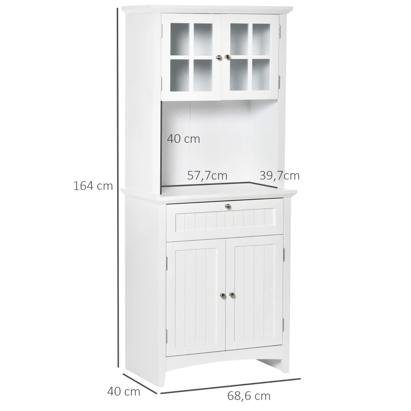HOMCOM Freestanding Kitchen Cupboard, Storage Pantry Cabinet with Framed Glass Door, Drawer, Microwave Cabinet for Dining Room, White