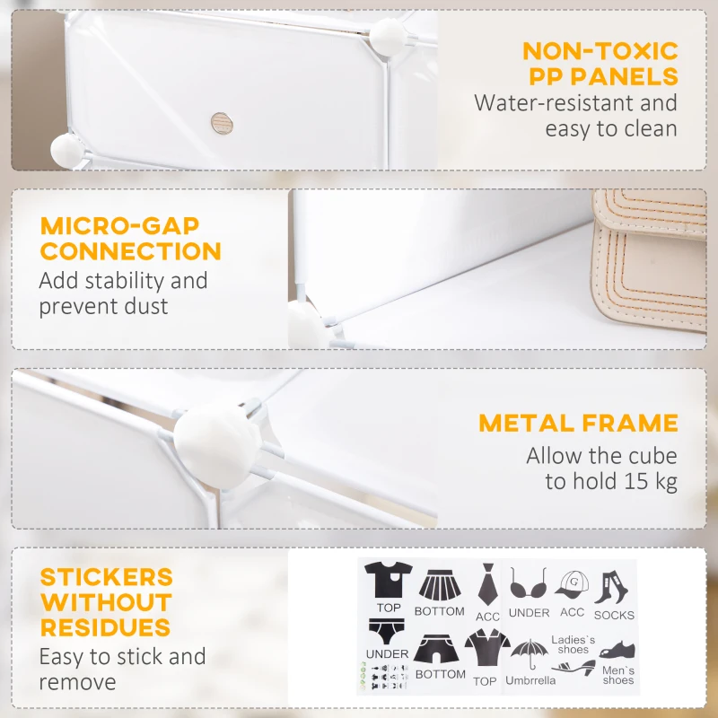 HOMCOM Dulap Haine Dulap Pantofi Modular din Plastic 6 Cuburi Alb, 75x37x73cm