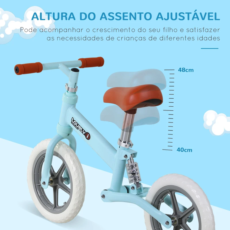 HOMCOM Bicicleta sem Pedais para Crianças entre 2-5 Anos com Assento Ajustável Rodas Antiderrapantes 85x36x54cm Azul